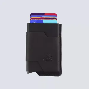 بوب اب - حافظة كروت من الجلد الطبيعي الأصلي مصنوعة يدويًا مع خاصية حماية RFID -اسود
