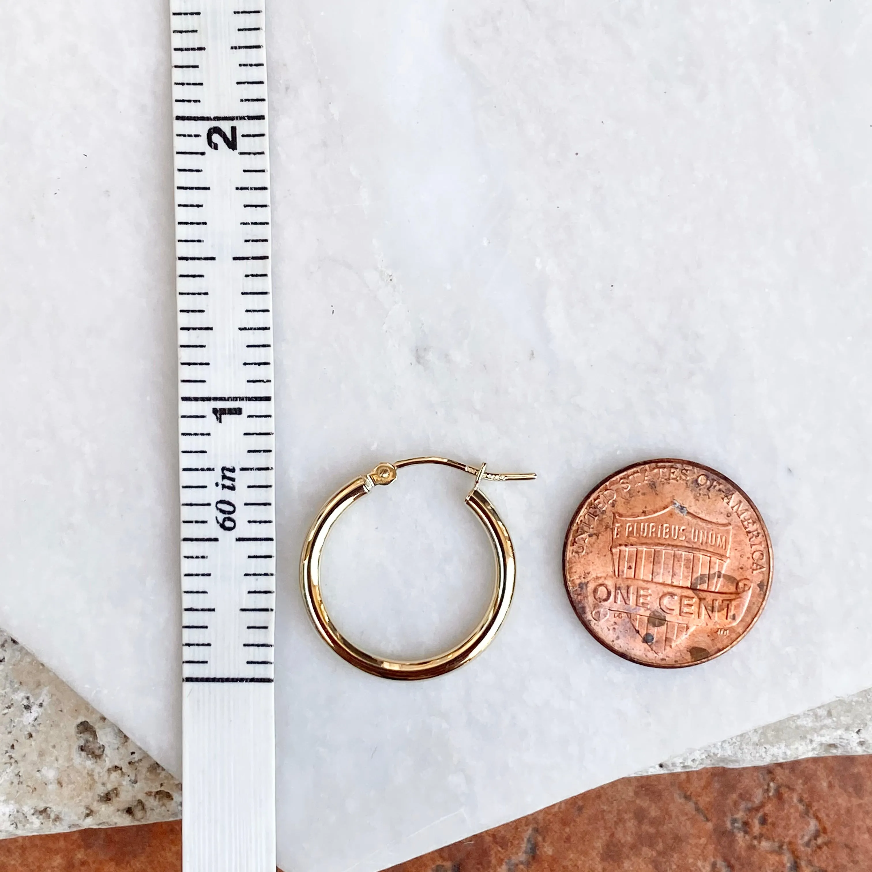 10KT Yellow Gold Polished 2mm Tube Hoop Earrings 20mm