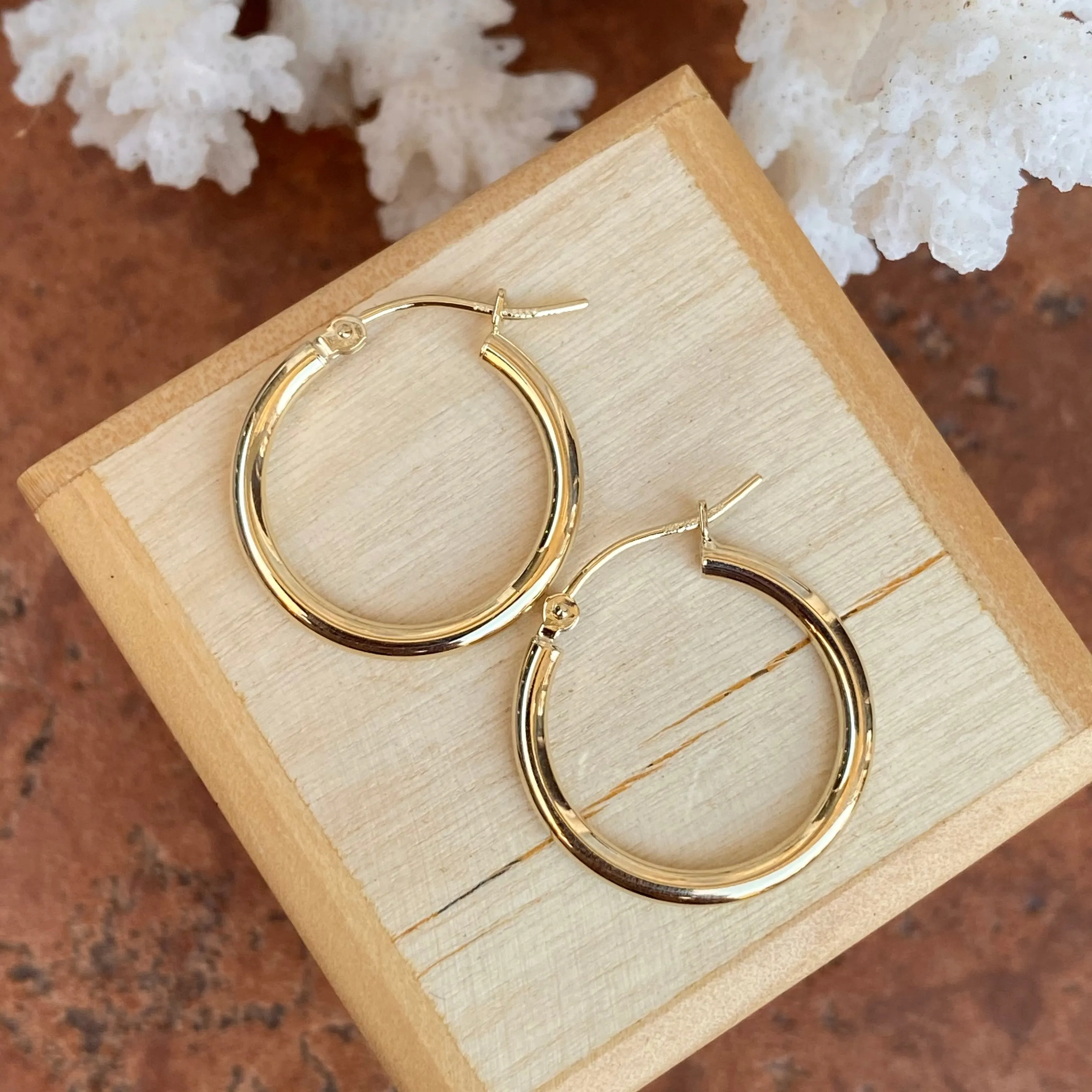 10KT Yellow Gold Polished 2mm Tube Hoop Earrings 20mm