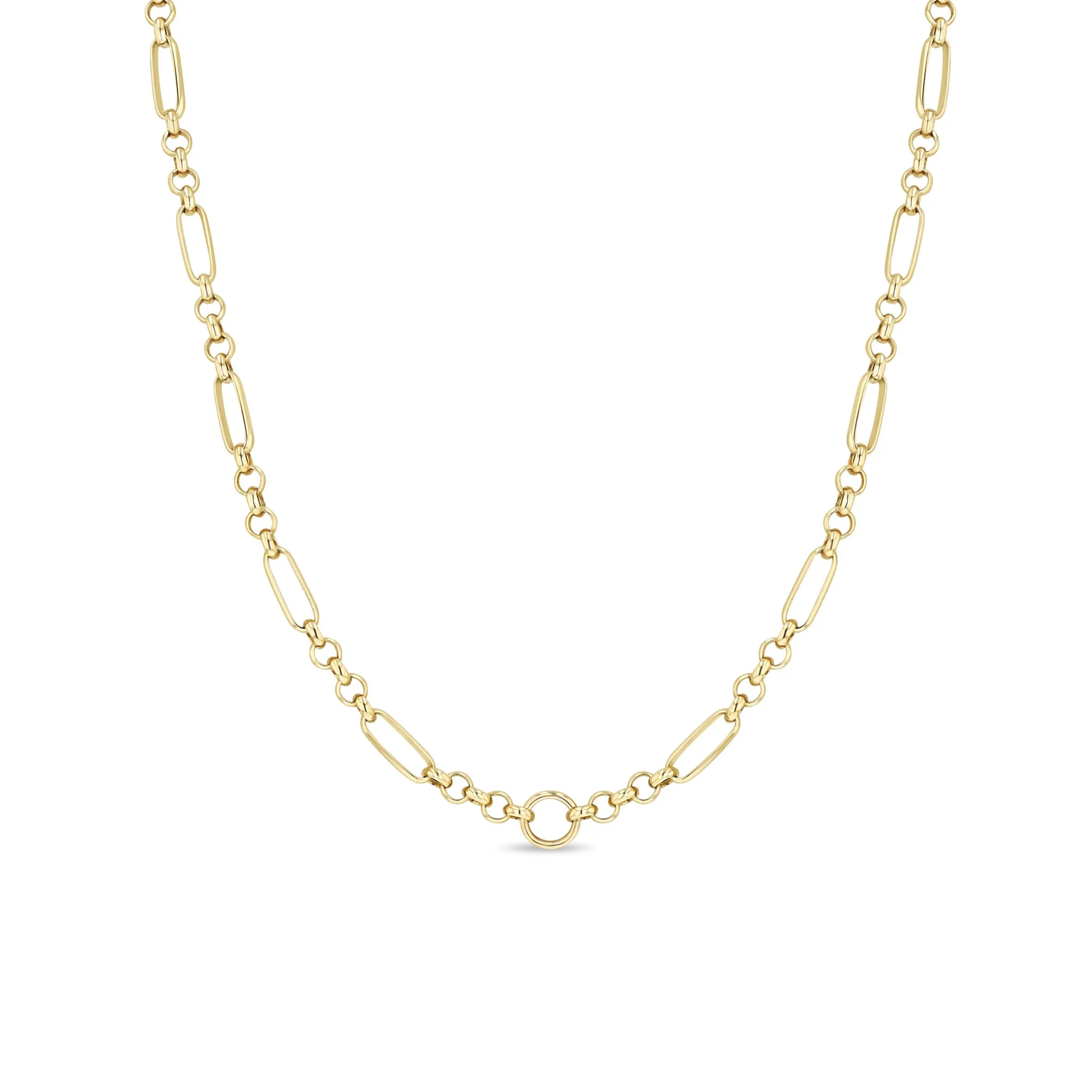 14k Gold Circle Medium Paperclip Rolo Chain Necklace