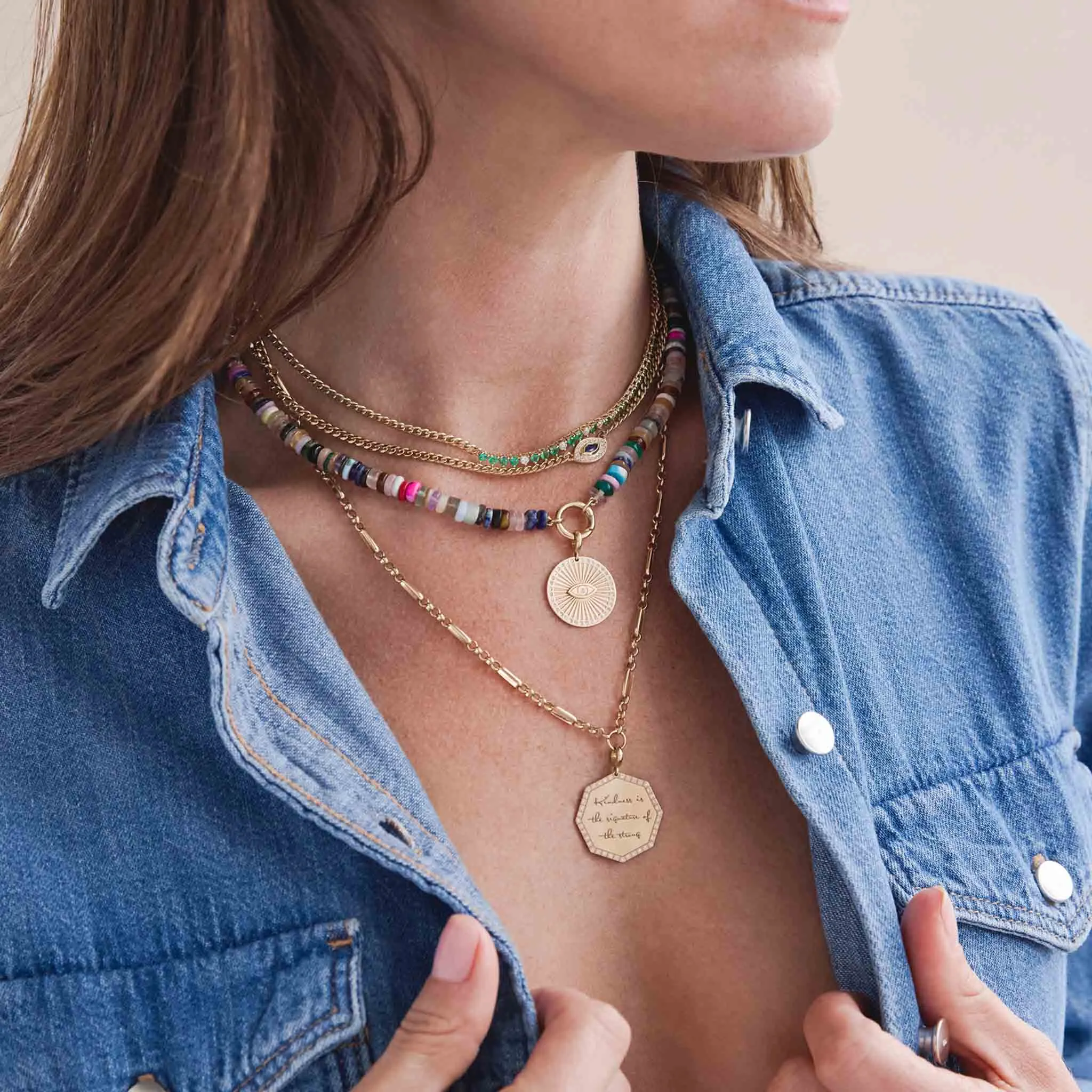 14k Gold Circle Medium Paperclip Rolo Chain Necklace