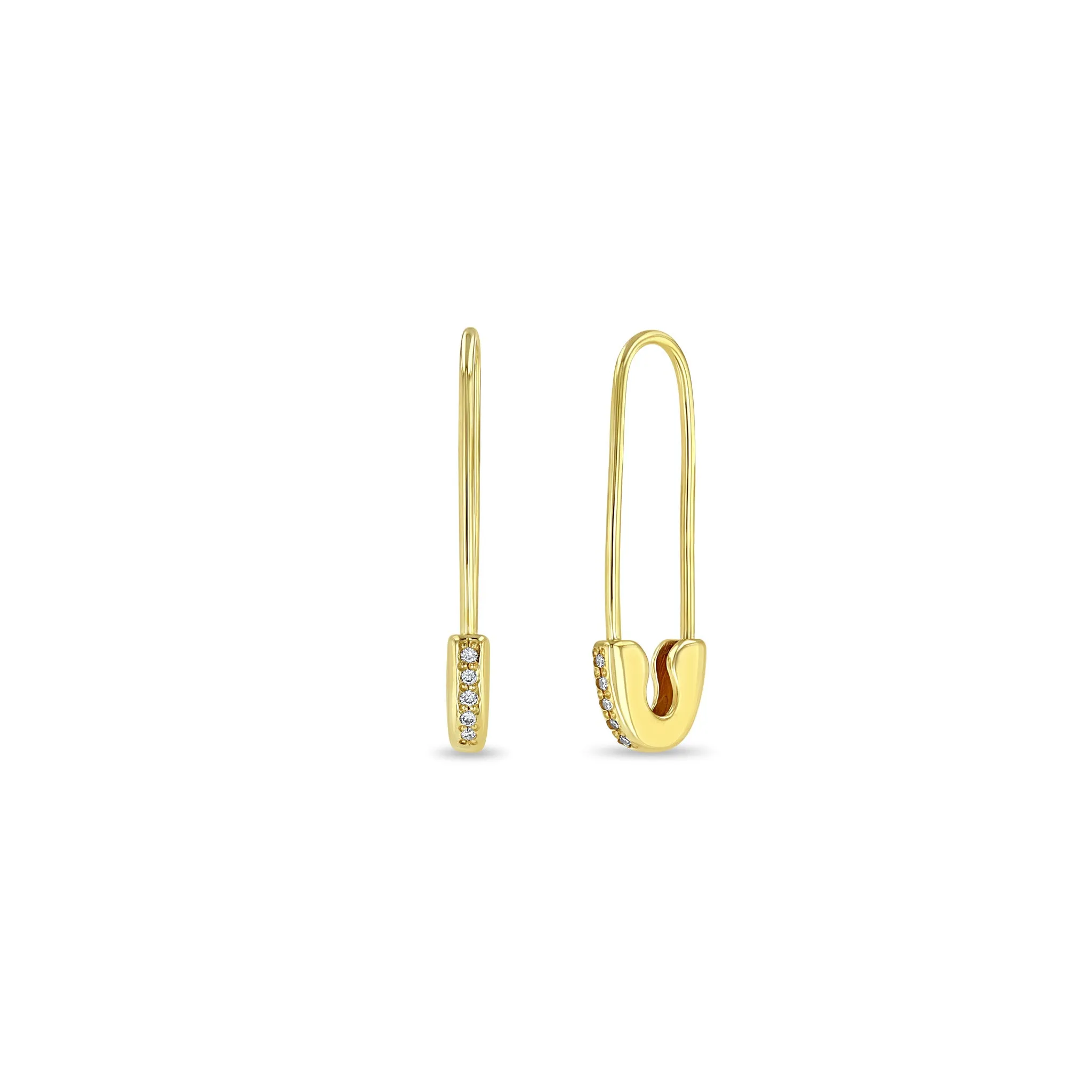 14k Gold Pavé Diamond Safety Pin Threader Earring