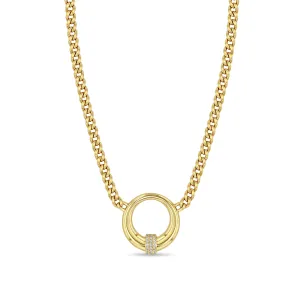 14k Medium Pavé Diamond Door Knocker Pendant Curb Chain Necklace - SALE