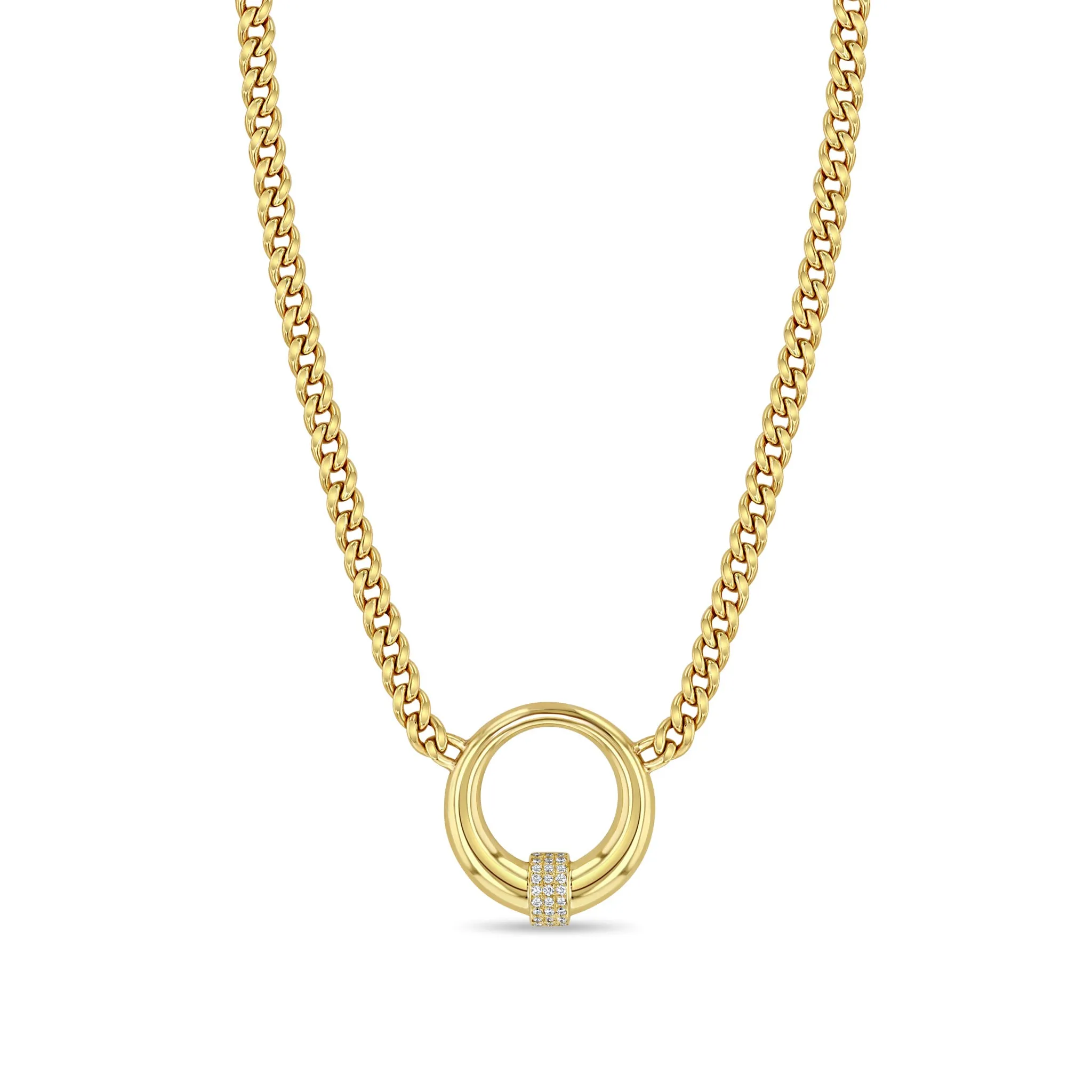 14k Medium Pavé Diamond Door Knocker Pendant Curb Chain Necklace - SALE