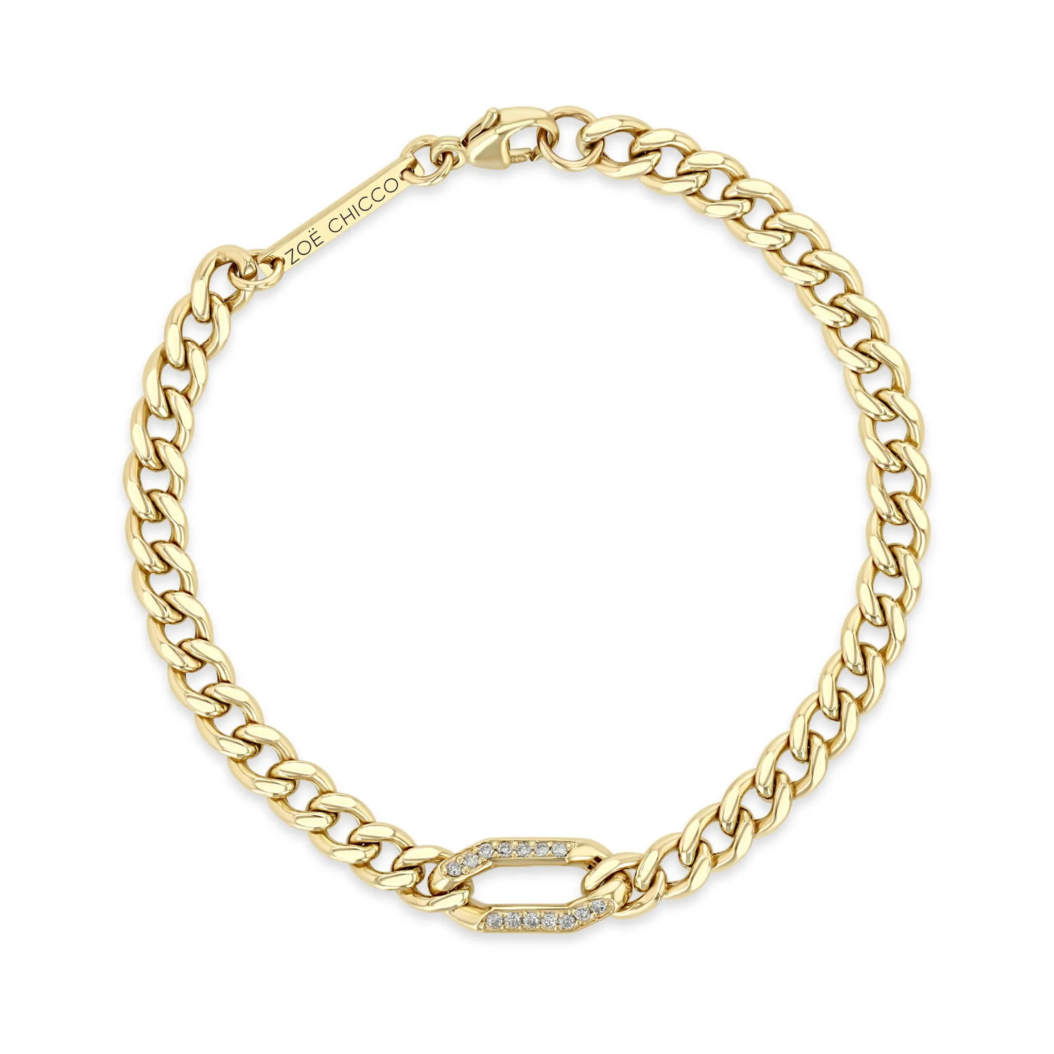 14k Pavé Diamond Oval Link Medium Curb Chain Bracelet