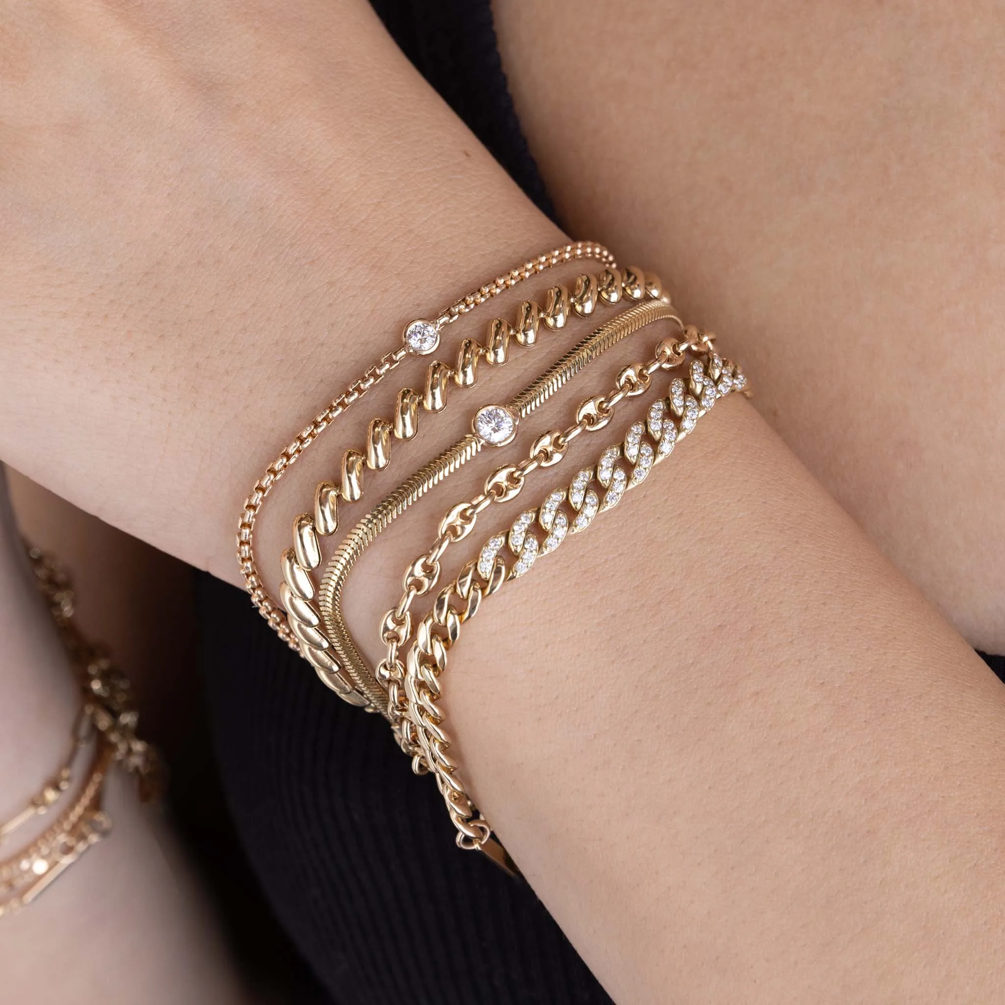 14k Pavé Diamond Segment Medium Curb Chain Bracelet
