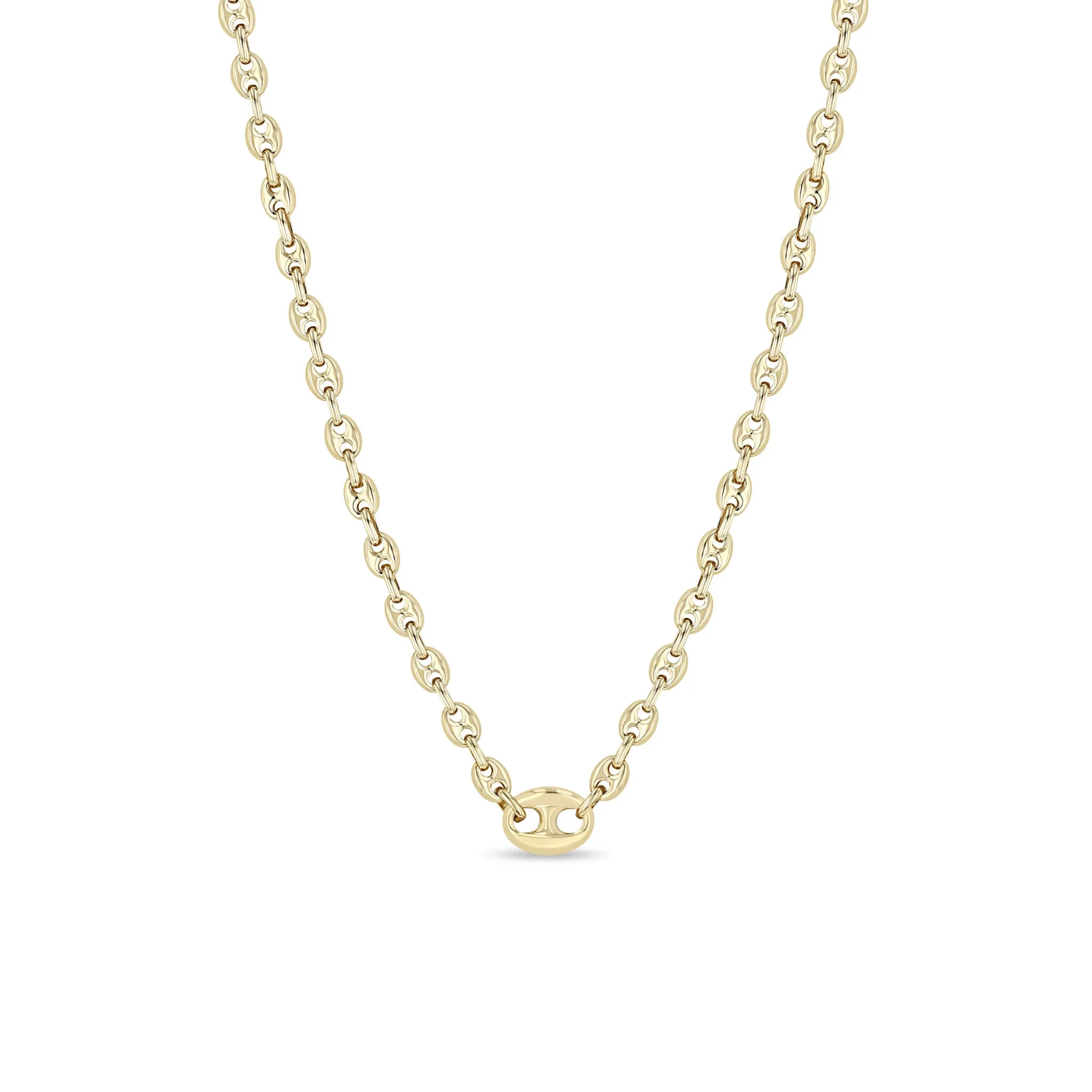 14k Single Pavé Diamond Large Mariner Link Small Mariner Chain Necklace