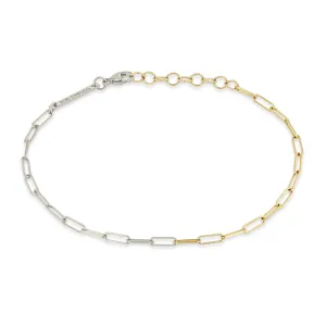 14k Two Tone Gold Small Paperclip Chain Bracelet