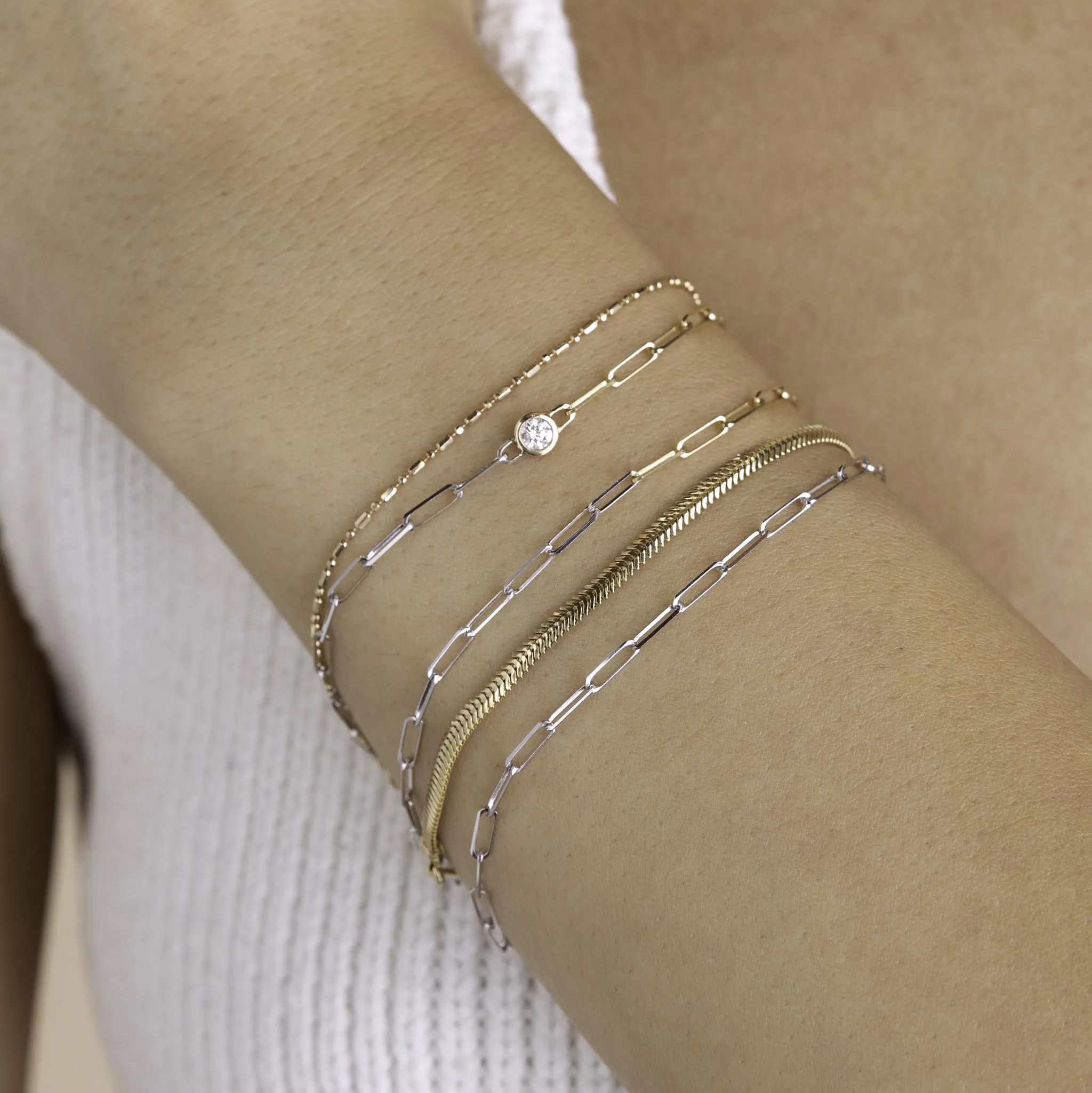 14k Two Tone Gold Small Paperclip Chain Bracelet