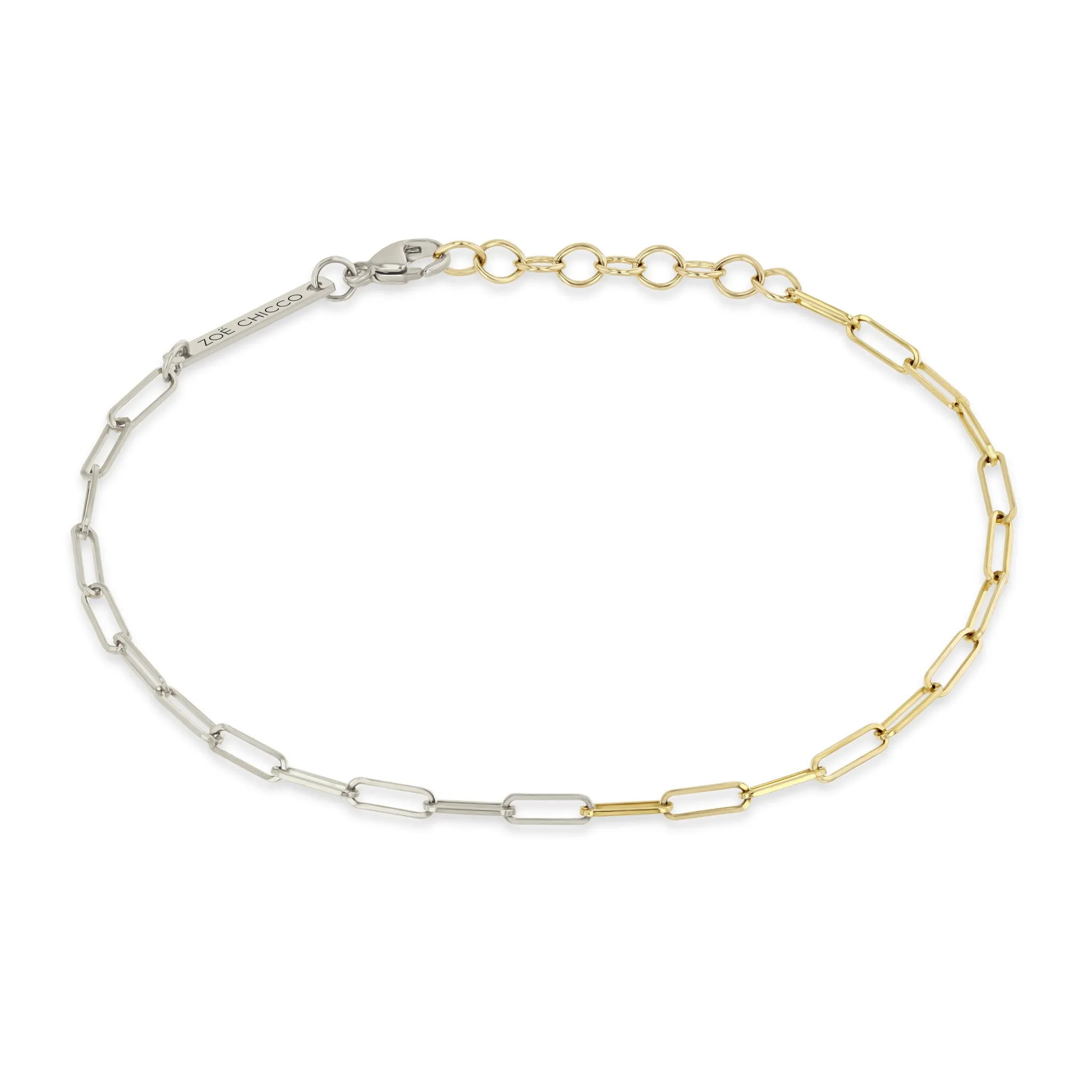 14k Two Tone Gold Small Paperclip Chain Bracelet