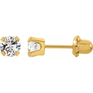 14K Yellow 3 mm Round Cubic Zirconia Piercing Stud Earrings