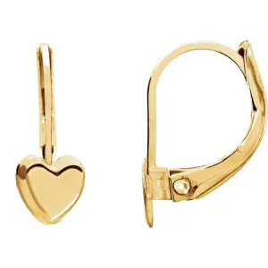 14k Yellow Gold Heart Lever Back Youth Earrings