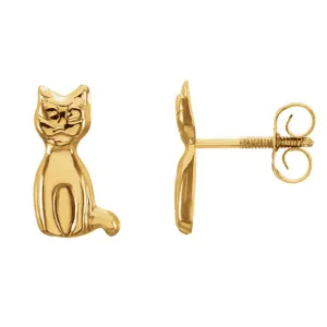 14k Yellow Gold Youth Cat Earrings