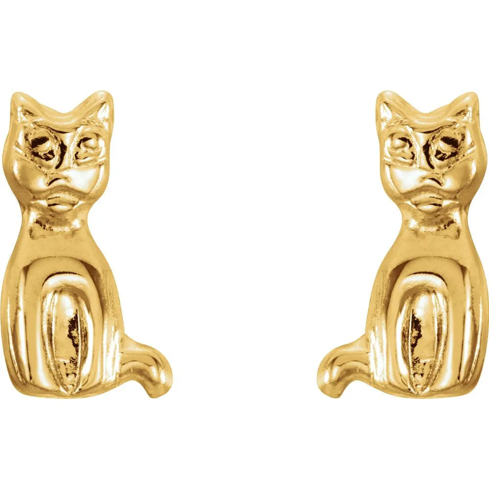 14k Yellow Gold Youth Cat Earrings