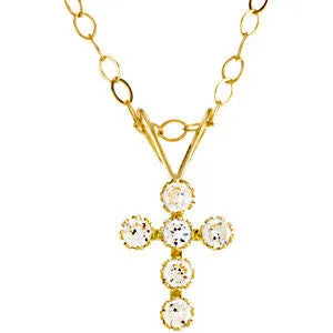14k Yellow Gold Youth Cubic Zirconia Cross 15" Necklace