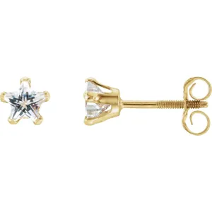 14k Yellow Gold Youth Cubic Zirconia Star Earrings