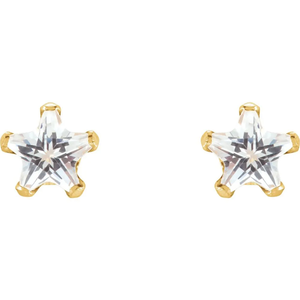 14k Yellow Gold Youth Cubic Zirconia Star Earrings