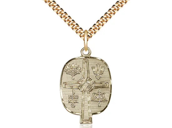 14kt Gold Filled Presbyterian Pendant on a 24 inch Gold Plate Heavy Curb Chain