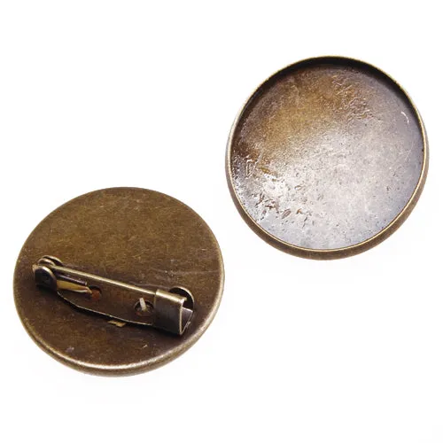 25mm Antique Bronze Plated Copper Cameo Brooch back,Tie Tac Clutch with 25mm Round Bezel Cup,fit 25mm glass cabochon,sold 50pcs per pkg