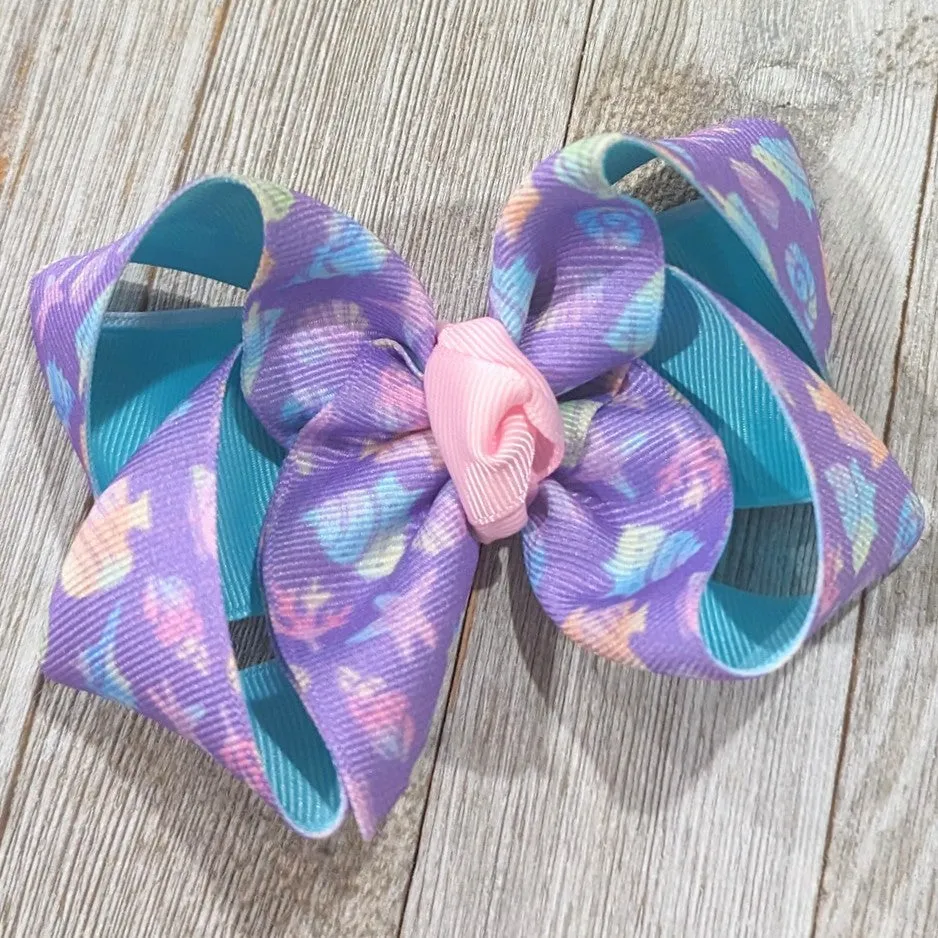 4" Purple Seashell Ribbon Hair Bow