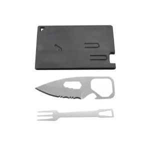 6 IN 1 Stainless Steel Credit Card Knife & Fork - Black, Blue or Red