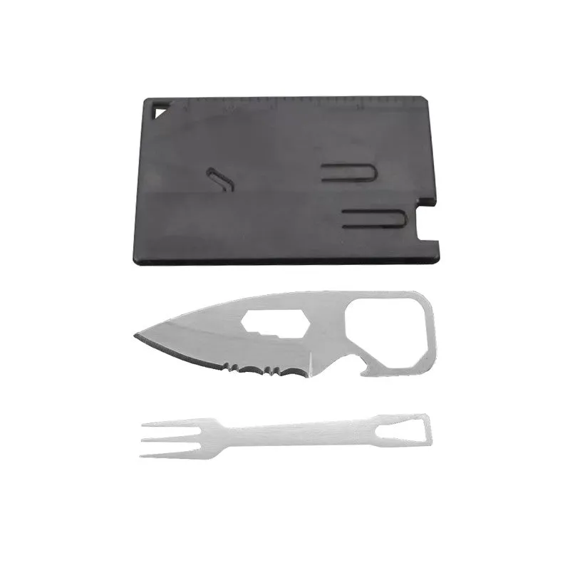 6 IN 1 Stainless Steel Credit Card Knife & Fork - Black, Blue or Red