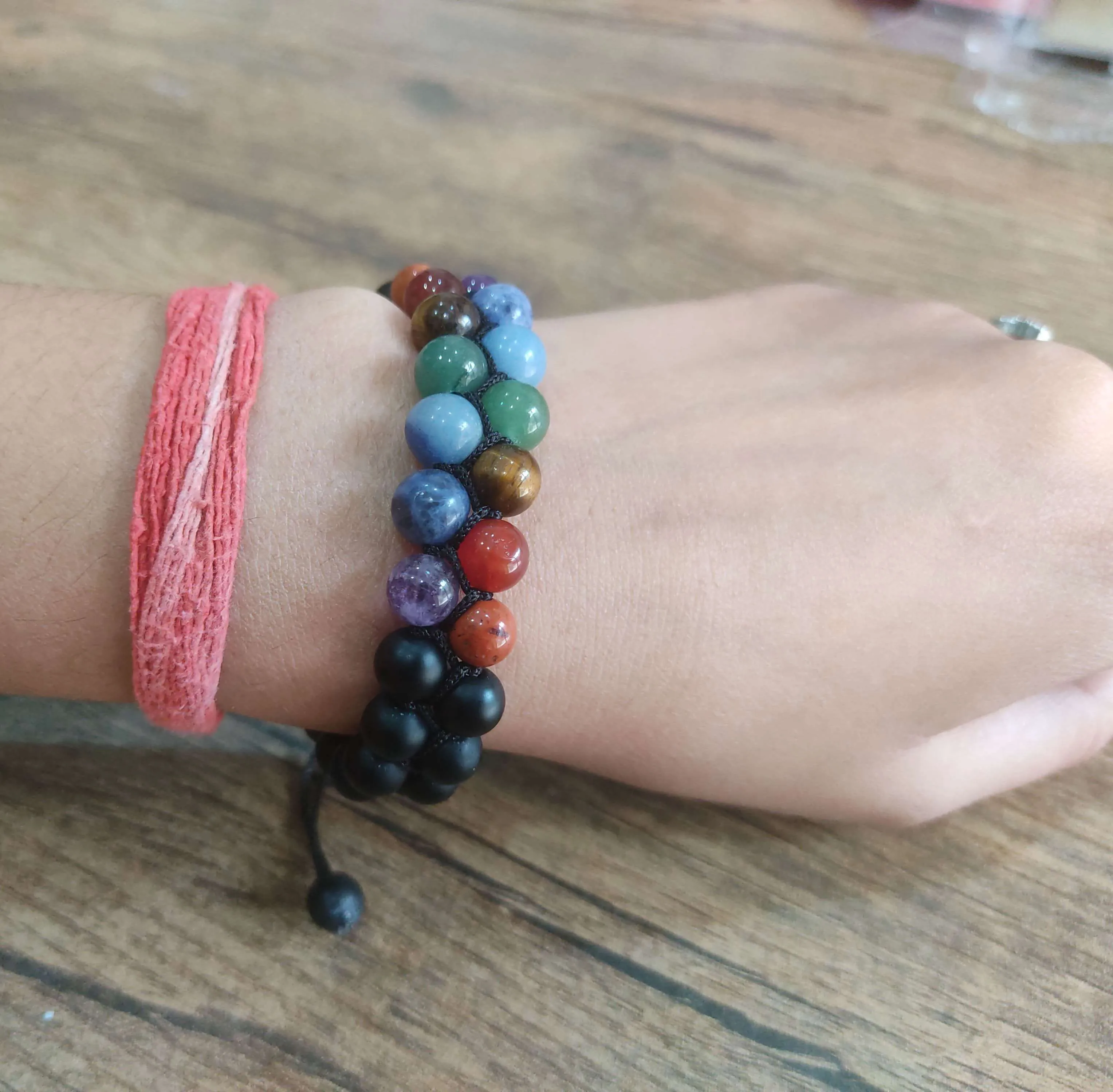 7 Chakra Lava Stone double layer Bracelet - Natural