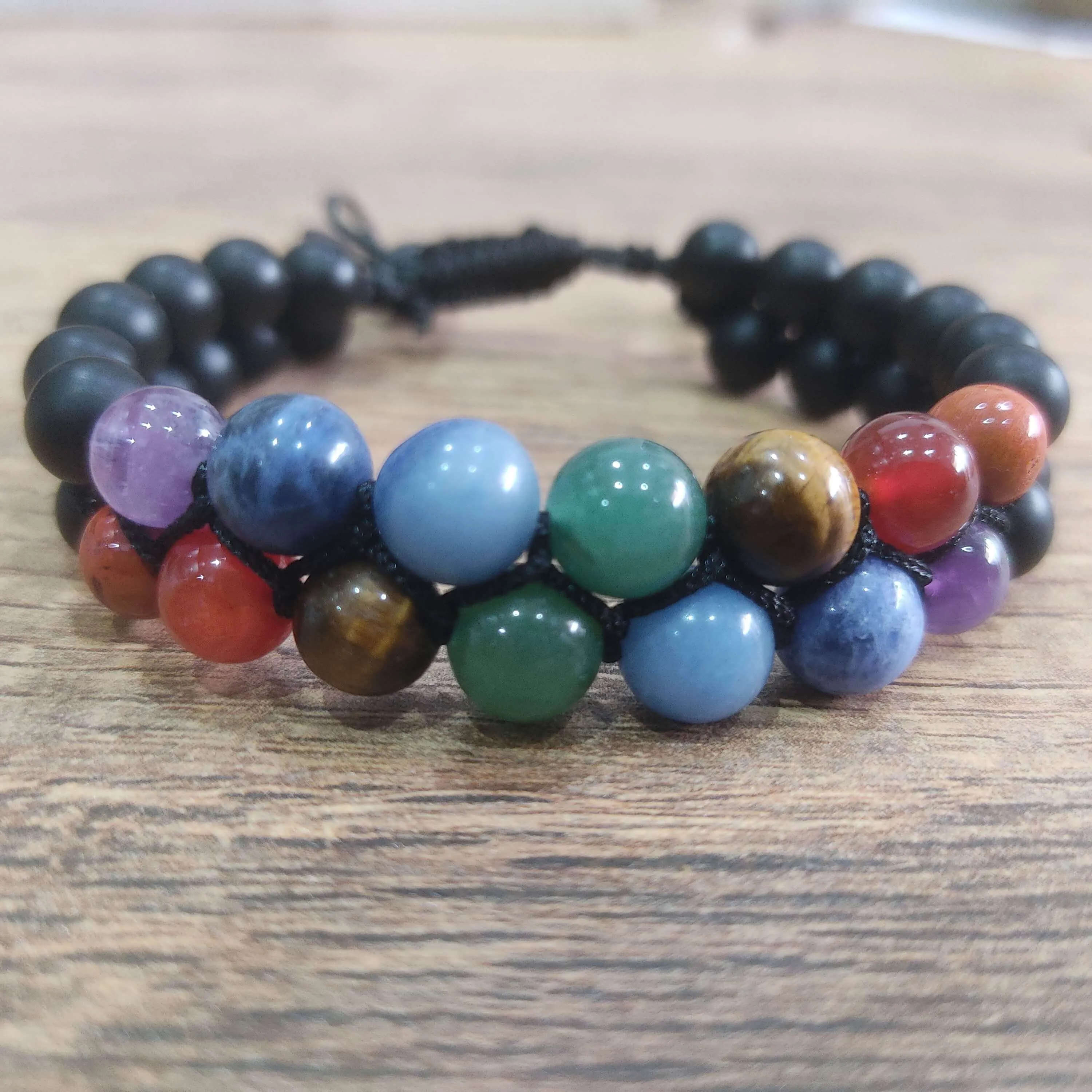 7 Chakra Lava Stone double layer Bracelet - Natural
