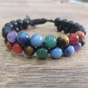 7 Chakra Lava Stone double layer Bracelet - Natural