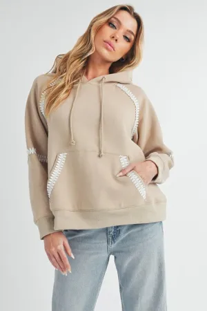 Aemi   Co Lace Detail Drawstring Hoodie with Kangaroo Pocket