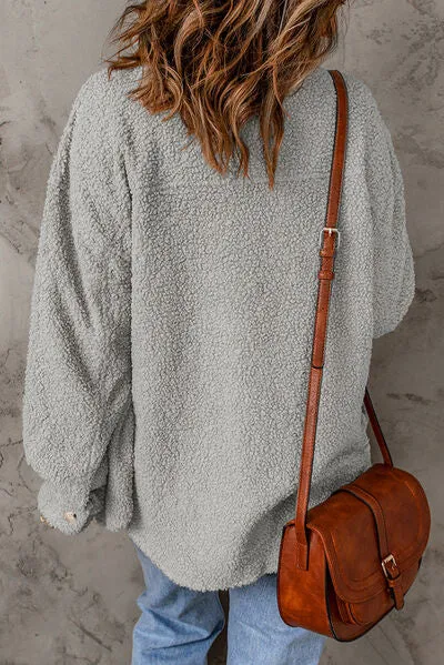 Alma Fuzzy Button Up Pocketed Jacket