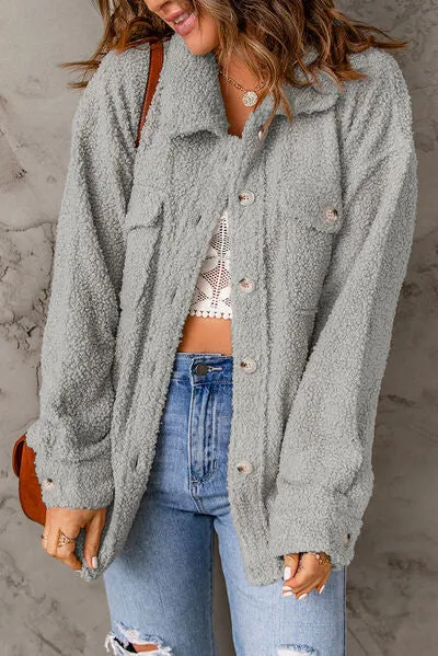 Alma Fuzzy Button Up Pocketed Jacket