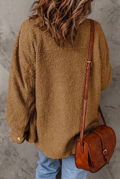 Alma Fuzzy Button Up Pocketed Jacket