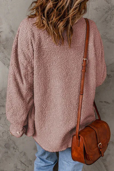 Alma Fuzzy Button Up Pocketed Jacket
