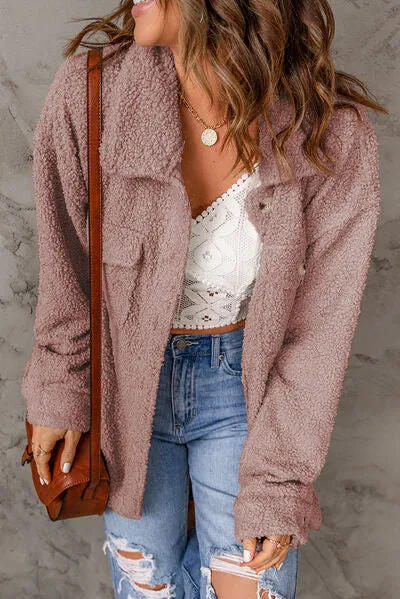 Alma Fuzzy Button Up Pocketed Jacket