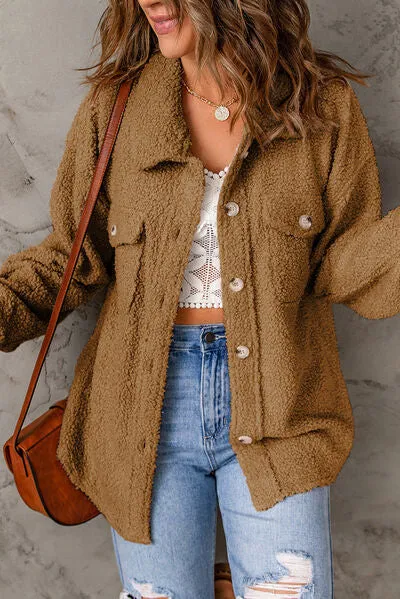 Alma Fuzzy Button Up Pocketed Jacket