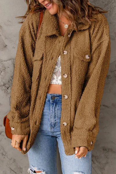 Alma Fuzzy Button Up Pocketed Jacket