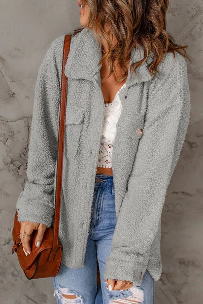 Alma Fuzzy Button Up Pocketed Jacket