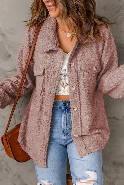 Alma Fuzzy Button Up Pocketed Jacket
