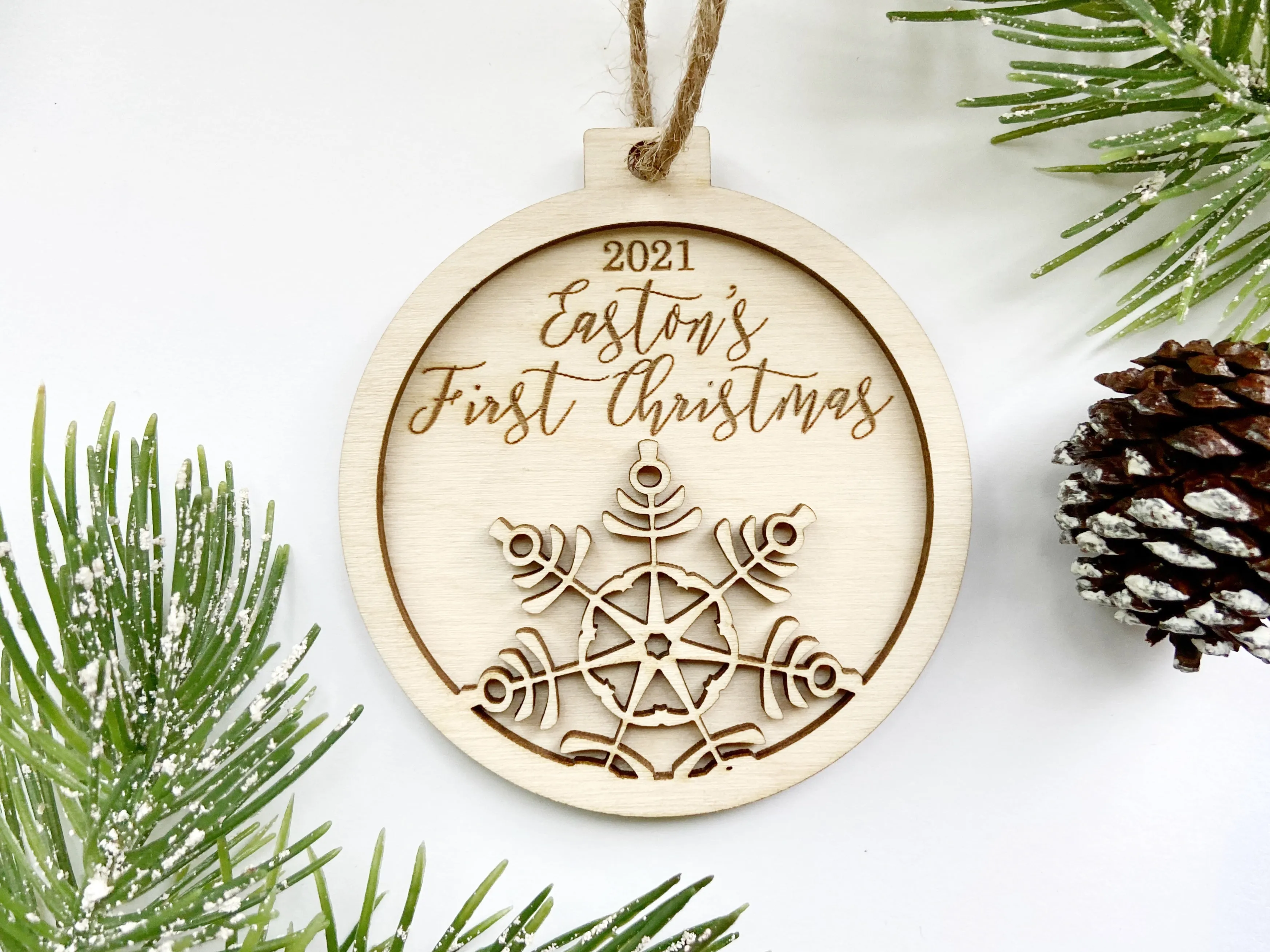 Baby's First Christmas 3-D Personalized Wood Christmas Ornament