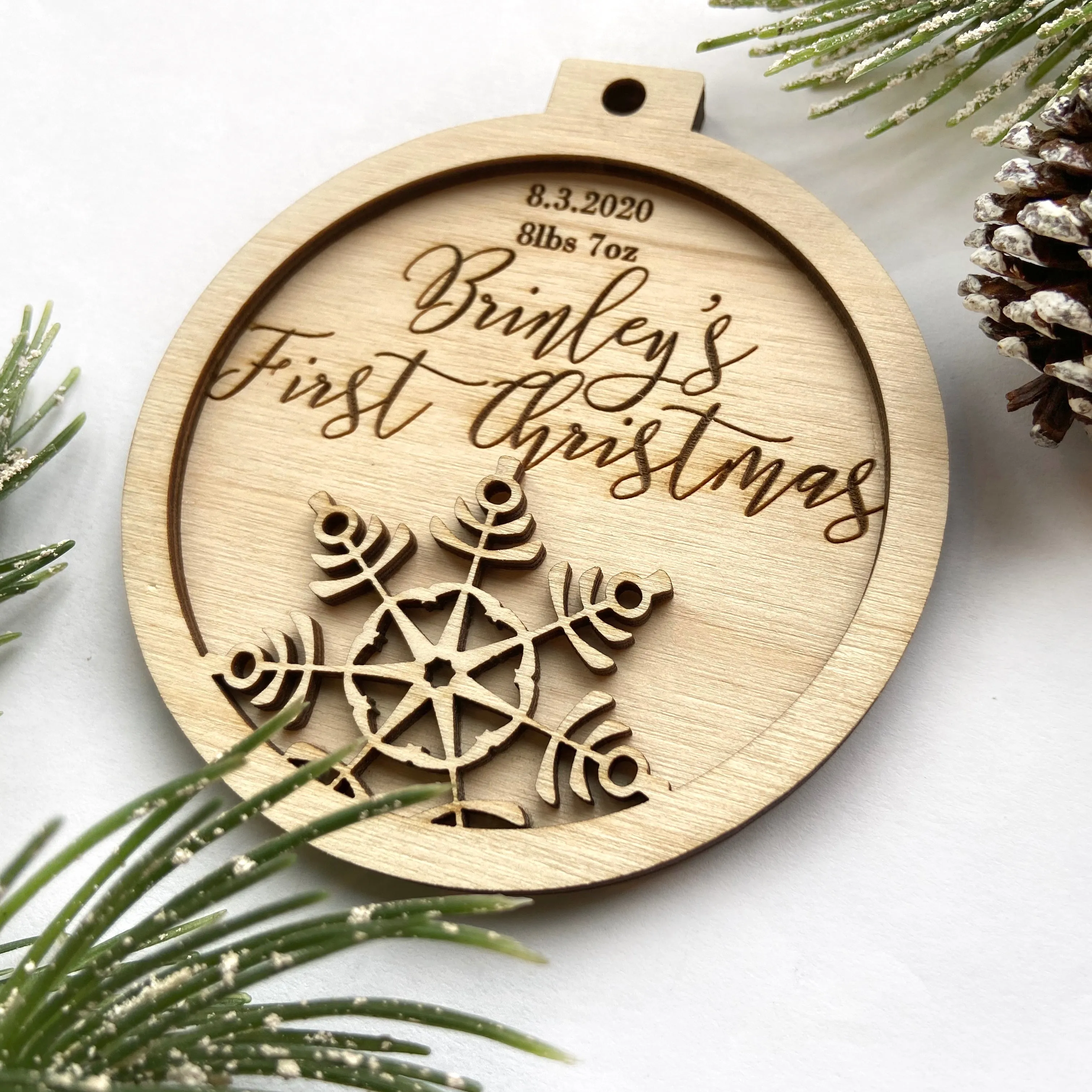 Baby's First Christmas 3-D Personalized Wood Christmas Ornament