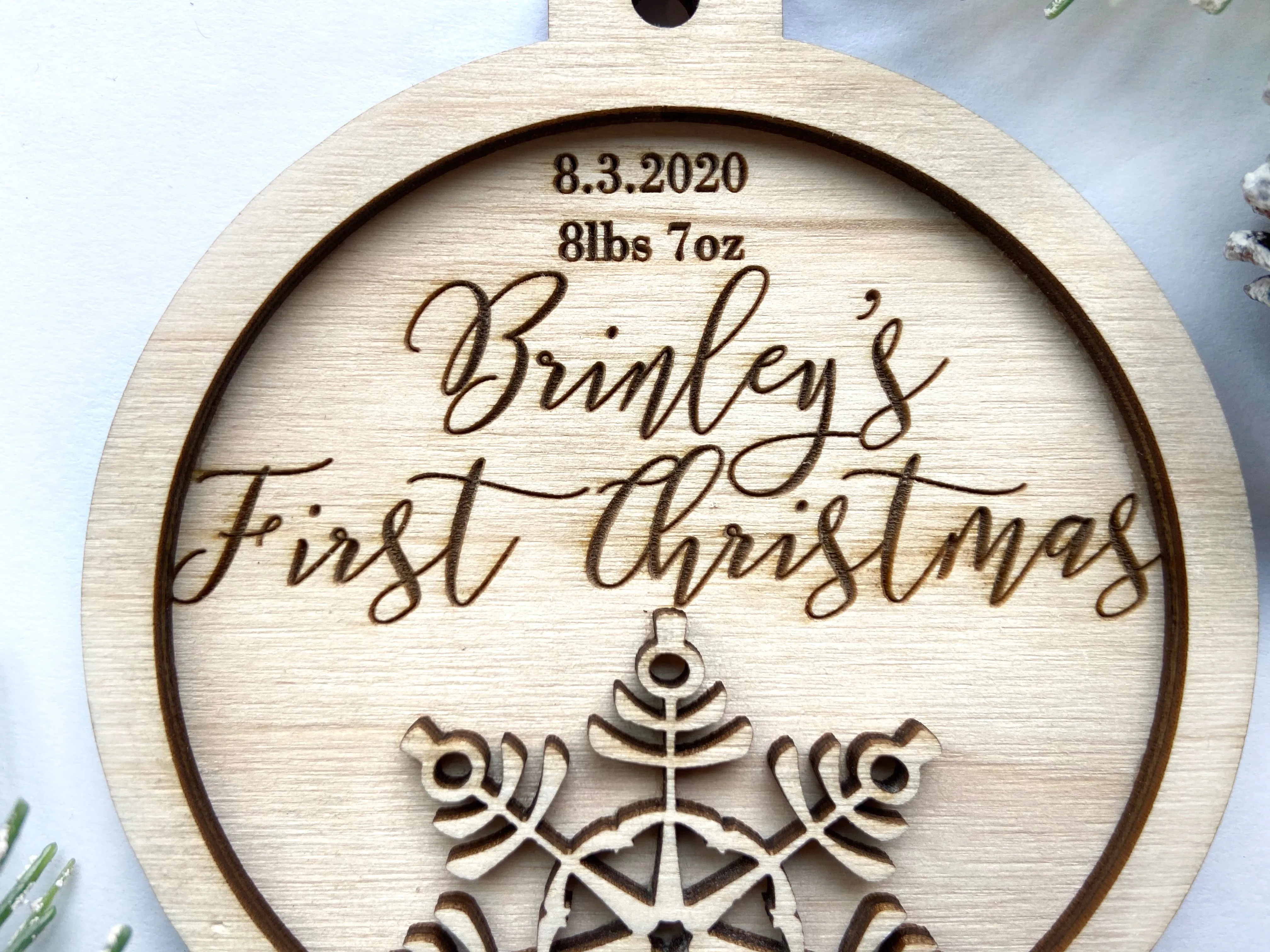 Baby's First Christmas 3-D Personalized Wood Christmas Ornament