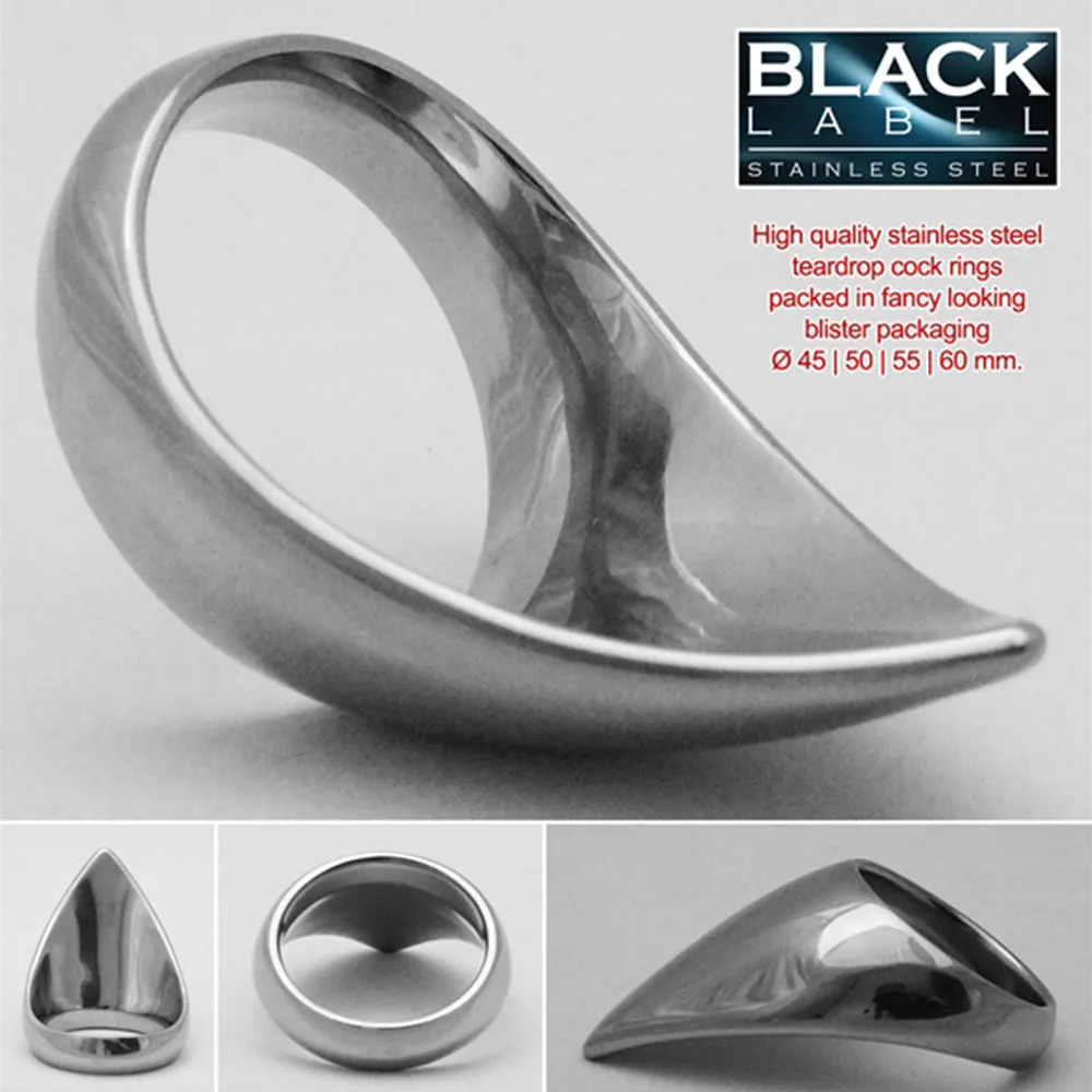 Black Label - Teardrop Cockring - Stimuleert de Prostaat - RVS - Zilver