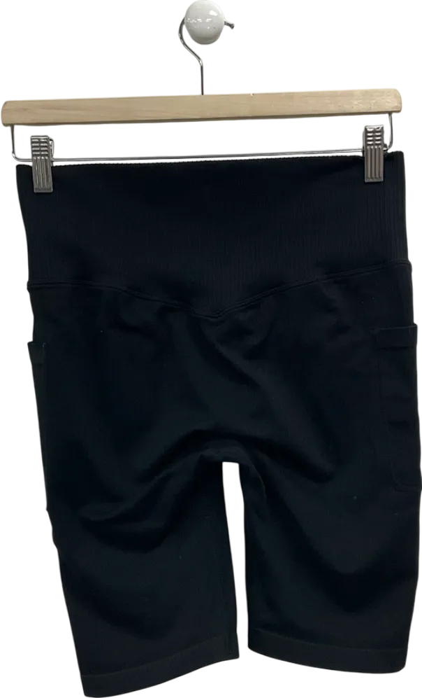 Black Pocketed Ribbed Cycle Shorts UK S