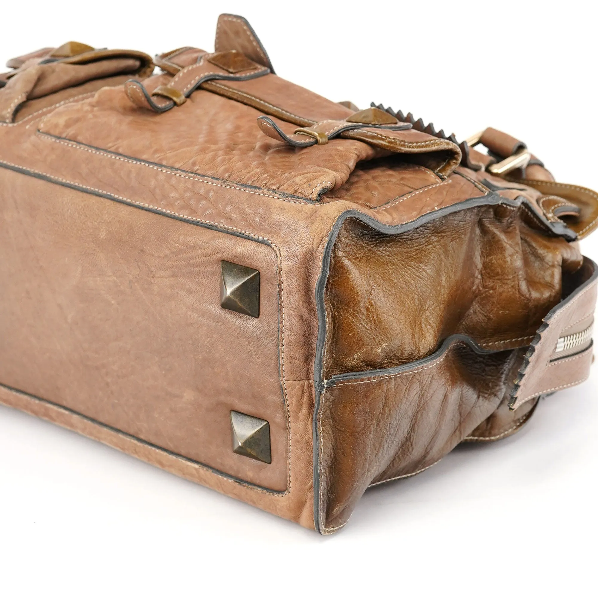 Brown Studded Leather Tote Bag