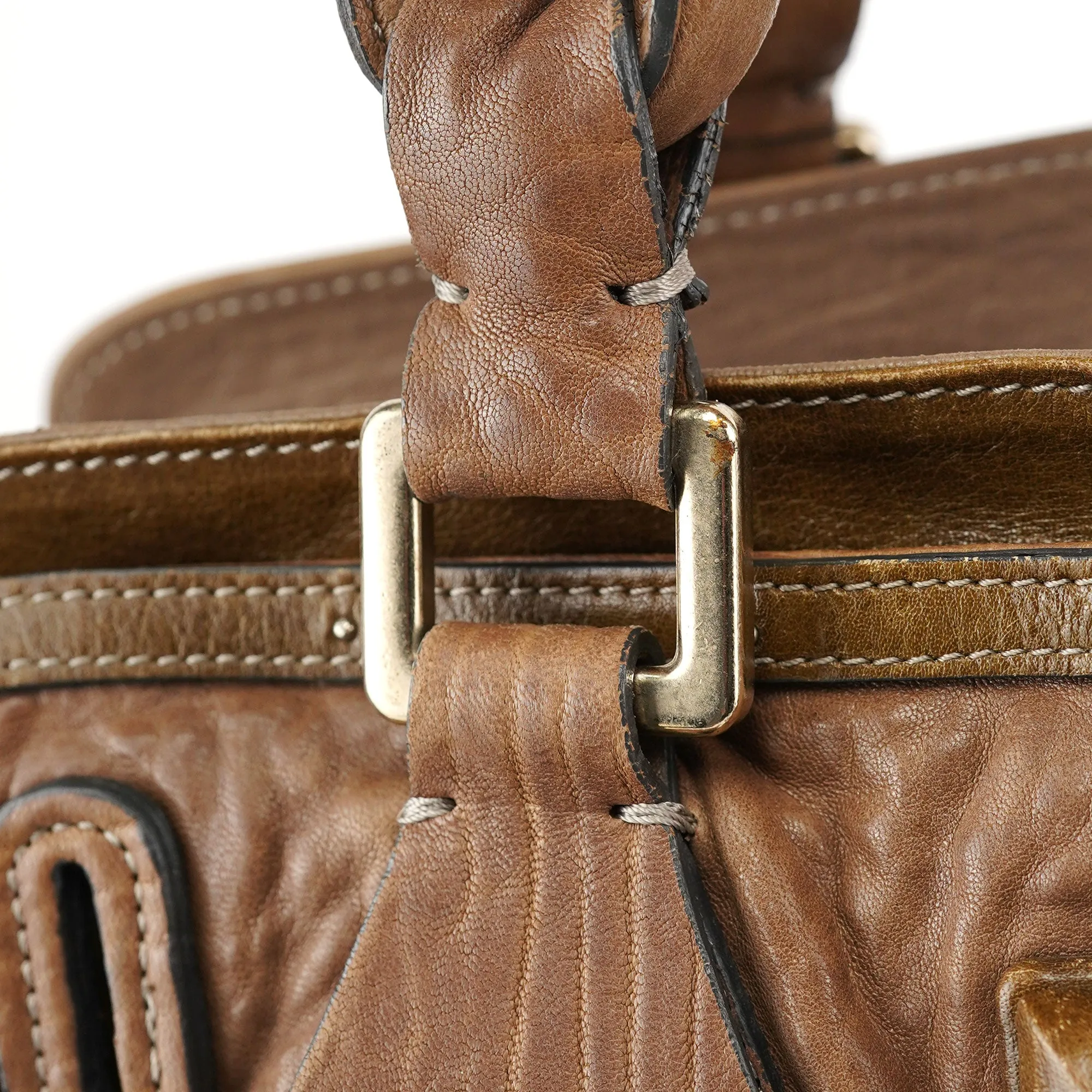 Brown Studded Leather Tote Bag