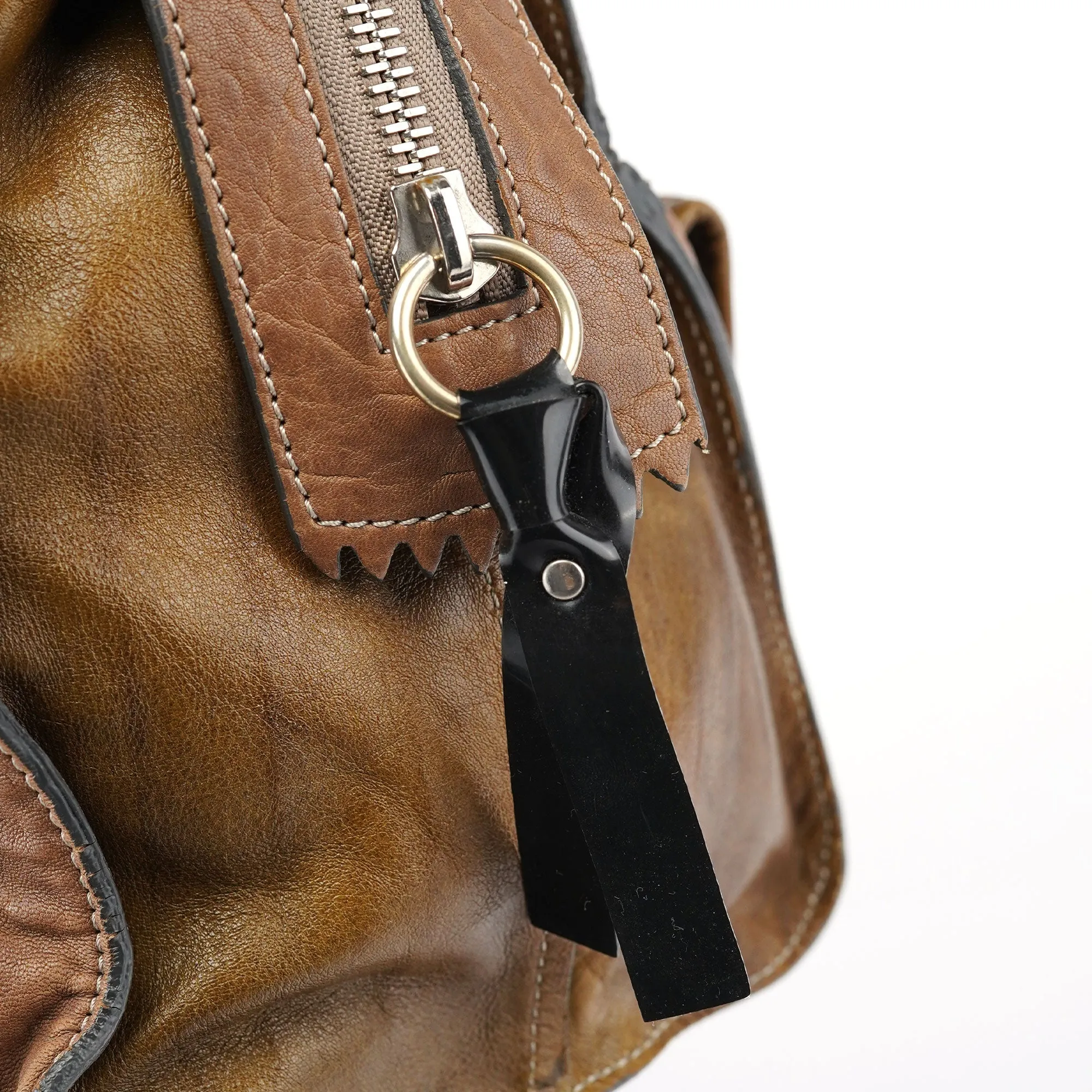 Brown Studded Leather Tote Bag