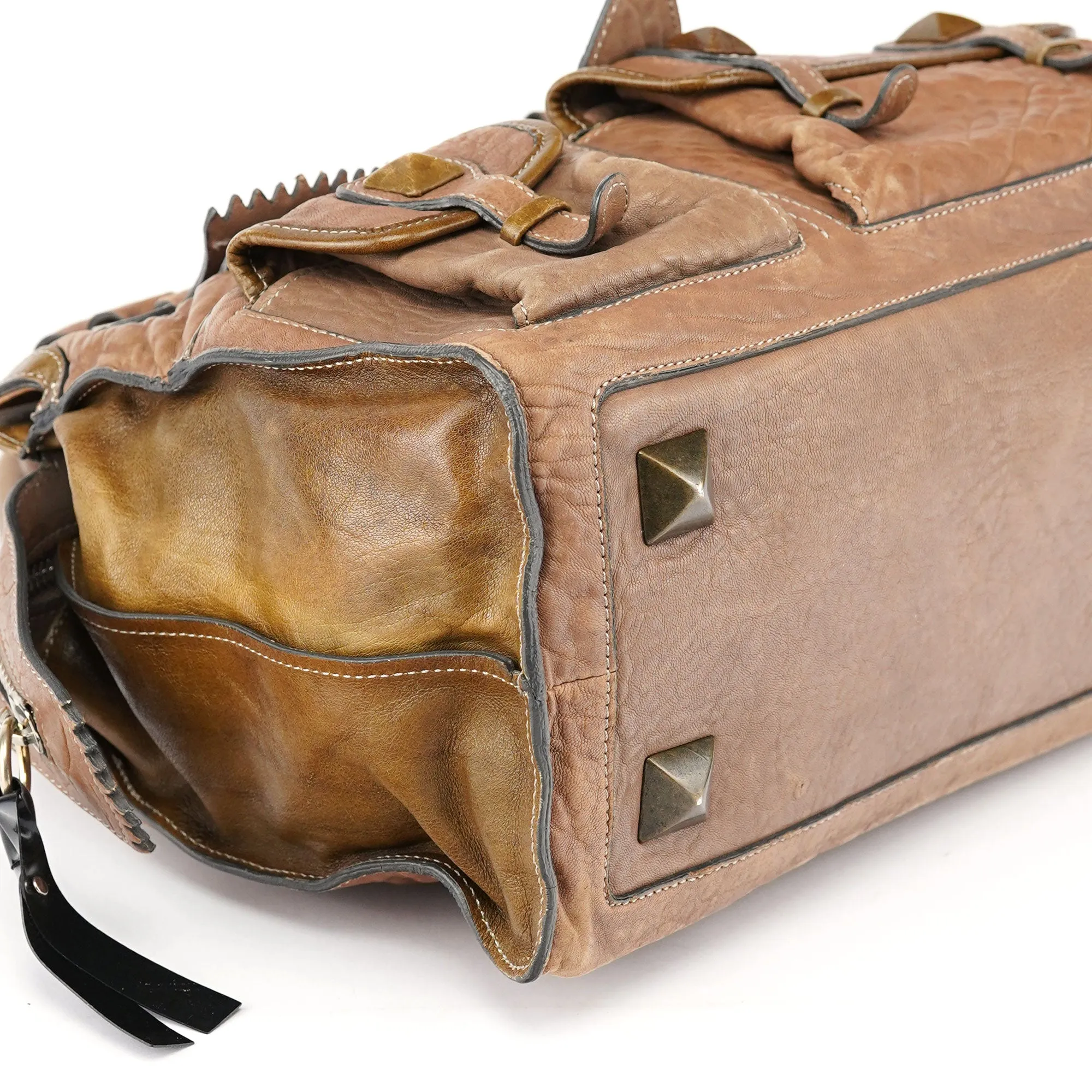 Brown Studded Leather Tote Bag