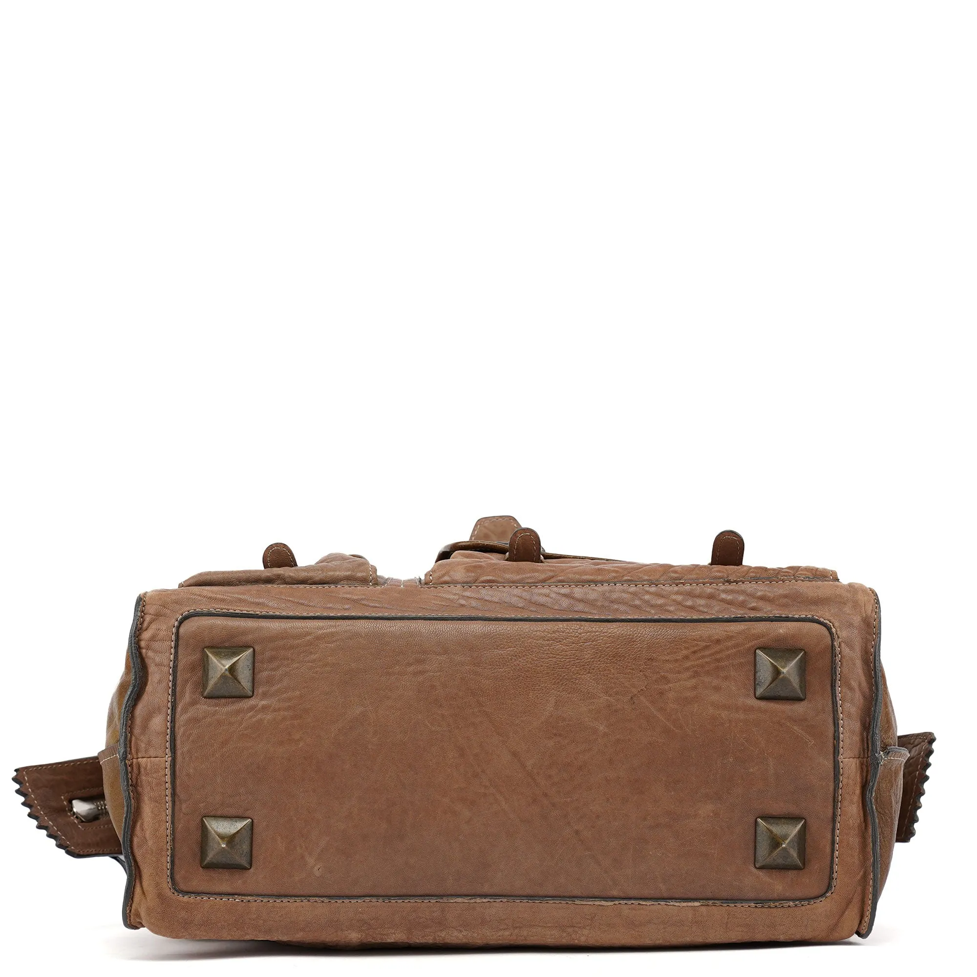 Brown Studded Leather Tote Bag