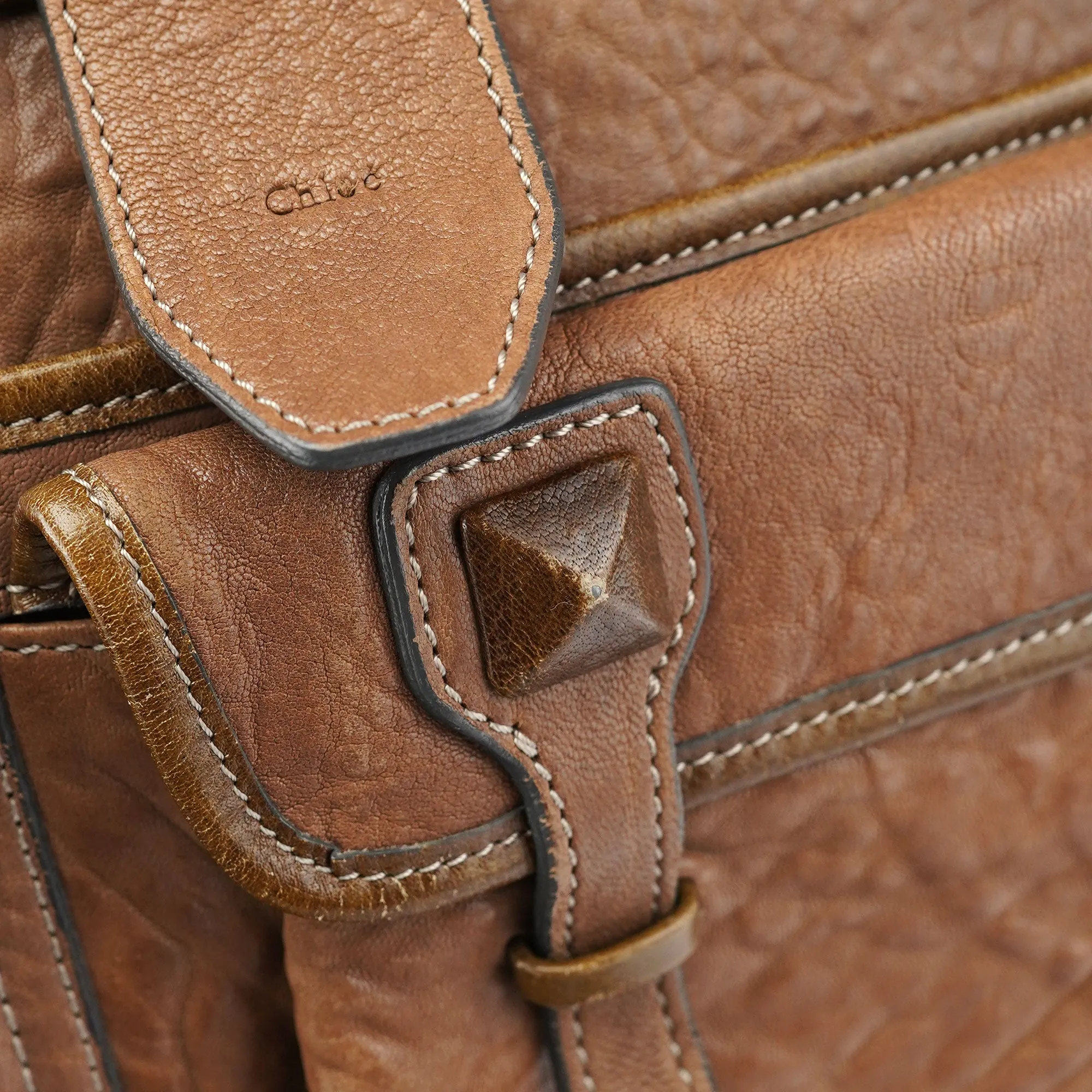 Brown Studded Leather Tote Bag
